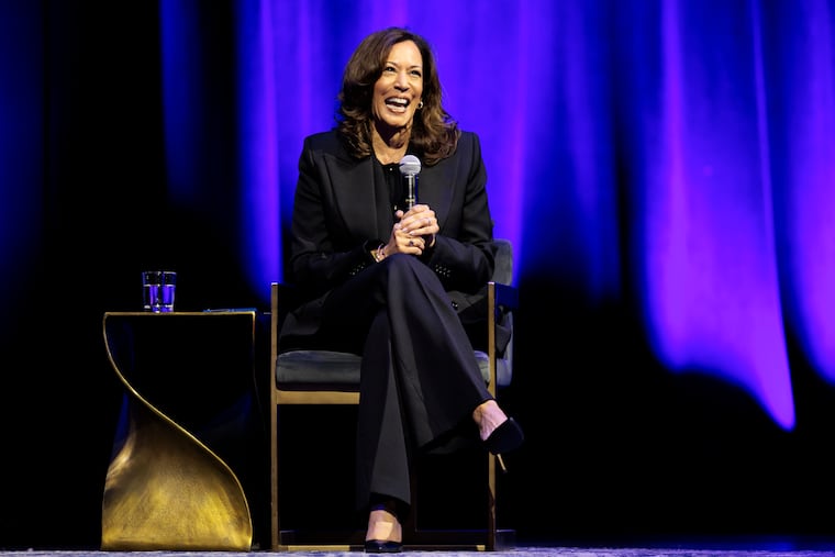 Former Vice President Kamala Harris speaks during a promotional event for her book “107 Days” at the Met in September.