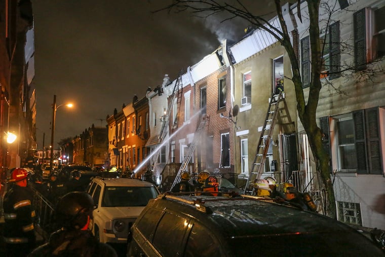 Police responding to the sound of gunfire were shot at from a rowhouse on the 600 block of East Clementine Street that somehow caught fire and found a possible suspect with an unexplained gunshot wound to his face, authorities said. Wednesday, March 9, 2022.