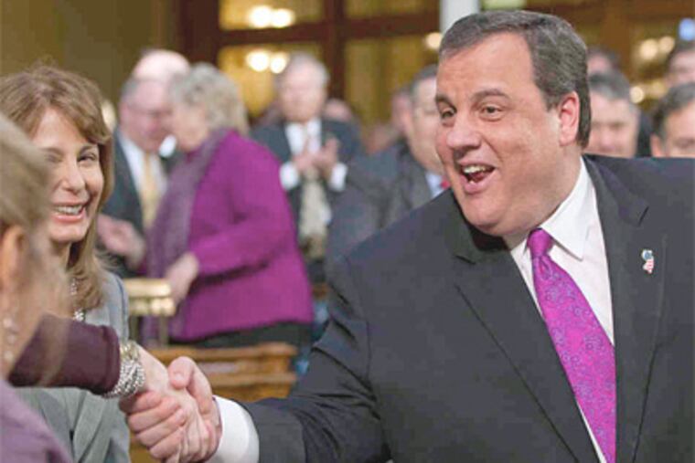 Gov. Christie's remarks in Woodbridge were less partisan, though he did push for GOP control of the Legislature. (David M Warren / Staff Photographer)