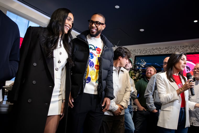Kaimary Perez and her husband, Phillies pitcher Cristopher Sánchez attending a preview event at the renovated Cadillac Hall of Fame Club at Citizens Bank Park on March 24, 2026.