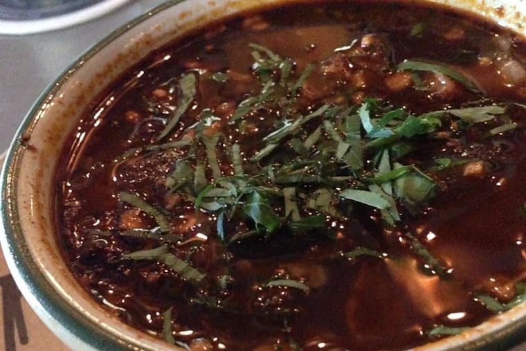 A bowl of pepper pot soup from the now-closed Whetstone Tavern.