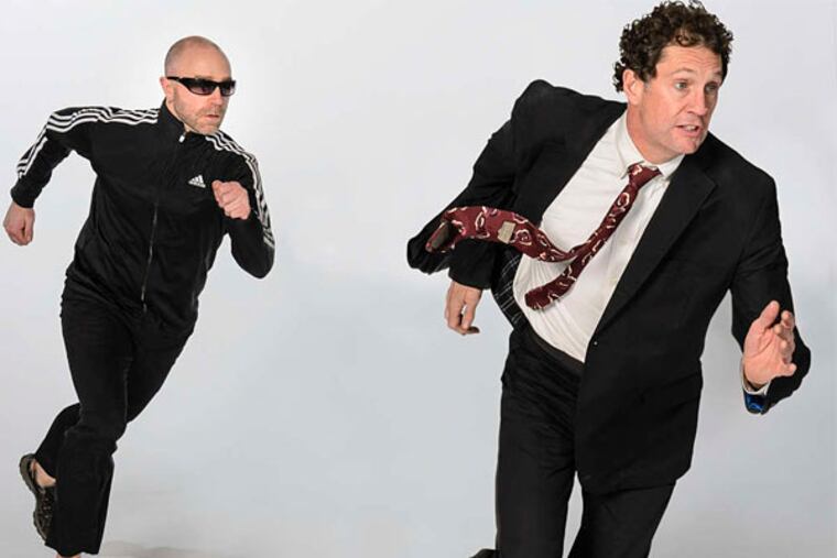 Jonathan Krebs (left), Jamey Hampton of Oregon's BodyVox, performing at Annenberg Center this weekend.