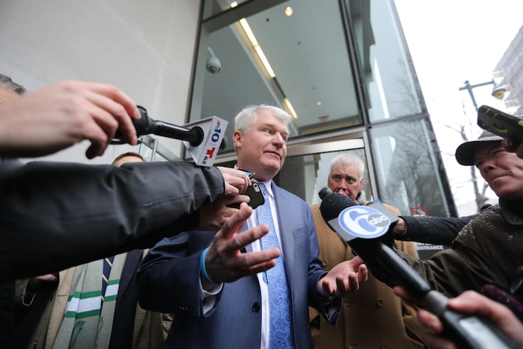 John “Johnny Doc” Dougherty speaks to reporters after pleading not guilty in his federal embezzlement and conspiracy case.