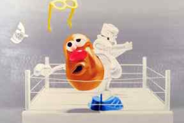 "Mr. Mashed Potato Head" is from the Nick D'Angelo exhibition at Rodger LaPelle Galleries.