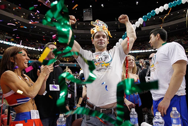 James "The Bear" McDonald, from Ganby, Connecticut wins the Sportsradio 94 WIP's Wing Bowl on Friday morning February 1, 2013. (Alejandro A. Alvarez/Staff Photographer)