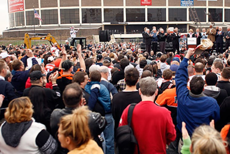 The demolition of the Spectrum began yesterday with a wrecking ball. (David Maialetti / Staff Photographer)