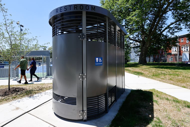 The newly installed Portland Loo style public restroom at Fotterall Square Park in North Philadelphia on Friday, May 26, 2023.