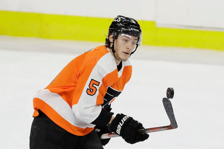 Flyers defenseman Phil Myers played much of Sunday's game paired with Ivan Provorov.