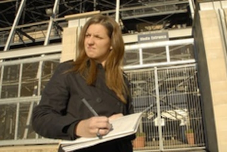 Jenny Vrentas reporting for the Collegian in PBS's "The Paper," a look at the media through the eyes of young journalists at Penn State.