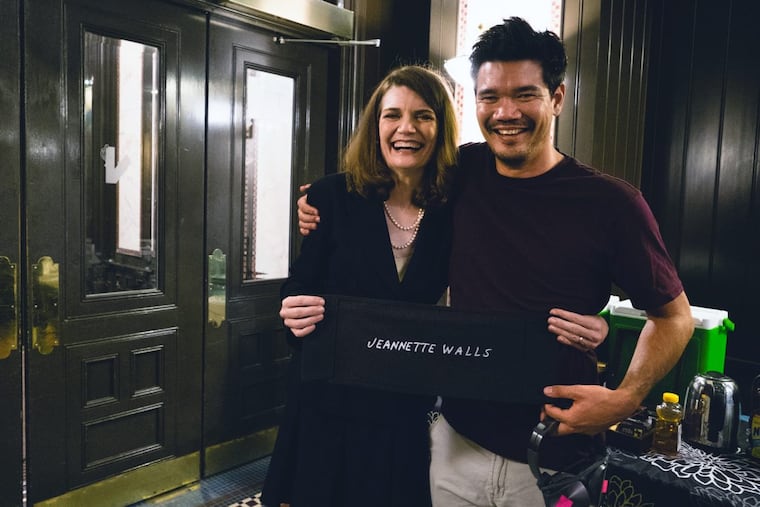 Author Jeannette Walls and director Destin Daniel Cretton on the “Glass Castle” set.