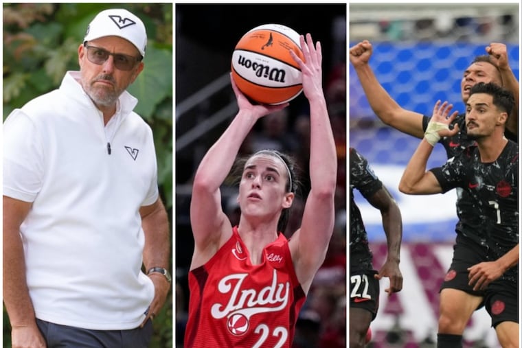 Athletes making news: Phil Mickelson (left) faces serious allegations, Caitlin Clark (center) has been taking her lumps in the WNBA, and the Canadian World Cup team is making its own history.