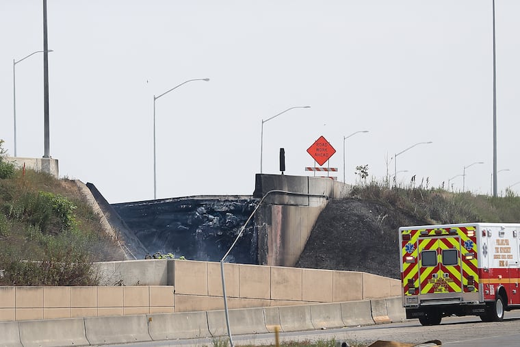 A view of the collapsed portion of northbound I-95 near the Cottman Avenue exit in Philadelphia, Pa. on Sunday, June 11, 2023.