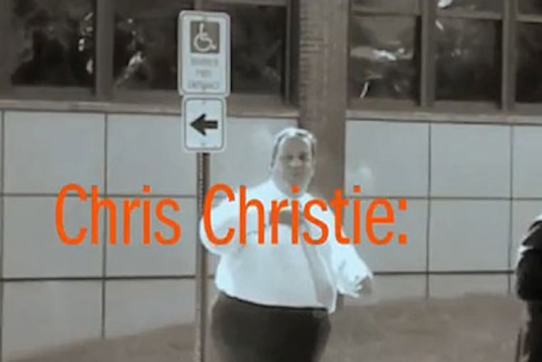 A still frame from a TV ad showing Chris Christie. Campaigns routinely use the least flattering images of opponents they can find.