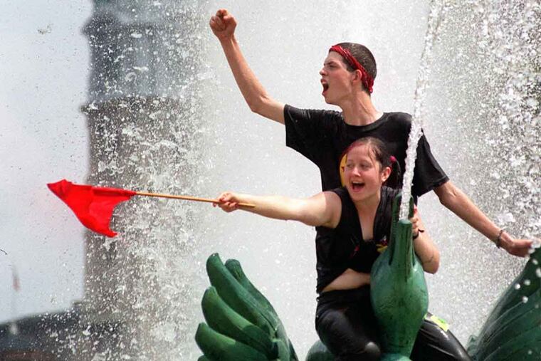 Protesters in Logan Circle during the Republican National Convention in
2000.