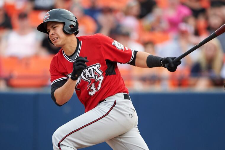 Joey Meneses batting for the Carolina Mudcats in June 2016.