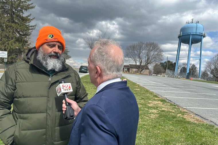 James Malone, a Democrat, does a television interview in East Petersburg, Pa., Wednesday after winning a special election in Lancaster County to fill a state Senate seat.
