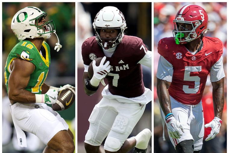 The perfect draft for the Eagles is Kenyon Sadiq (left) first and then one of KC Concepcion (center) or Germie Bernard (right) second.