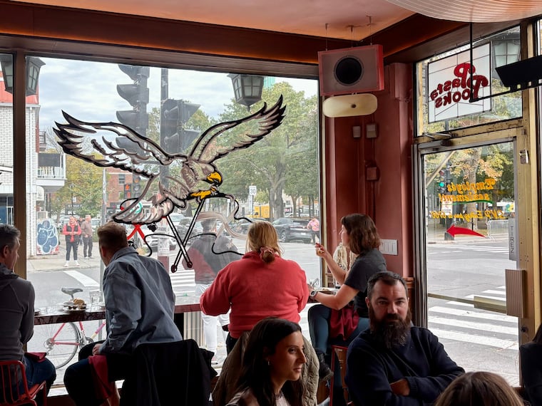 An eagle painted on the front window of Pasta Pooks, and two Phillies' style P's on the restaurant's logo, let Philadelphians know they've arrived to the right place in Montreal.
