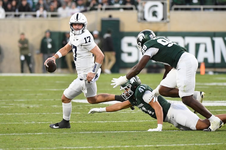 Quarterback Ethan Grunkemeyer (left) is the latest Penn State player to hit the transfer portal, creating a big area of need for new coach Matt Campbell and his staff.
