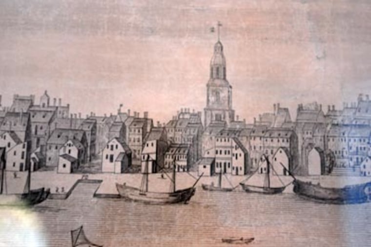 "An East Prospect of the City of Philadelphia," a seven-foot engraving ordered by William Penn's son Thomas, is slated to be auctioned at Christie's. The piece is valued at $250,00-$350,000. ( Ron Tarver / Staff Photographer )