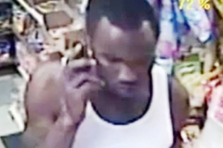 Screengrab from surveillence footage of a suspect at a convenience store in West Philadelphia