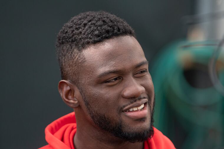 Odubel Herrera, who re-signed with the Phillies this week, talks to the media on Wednesday at spring training in Clearwater, Fla.