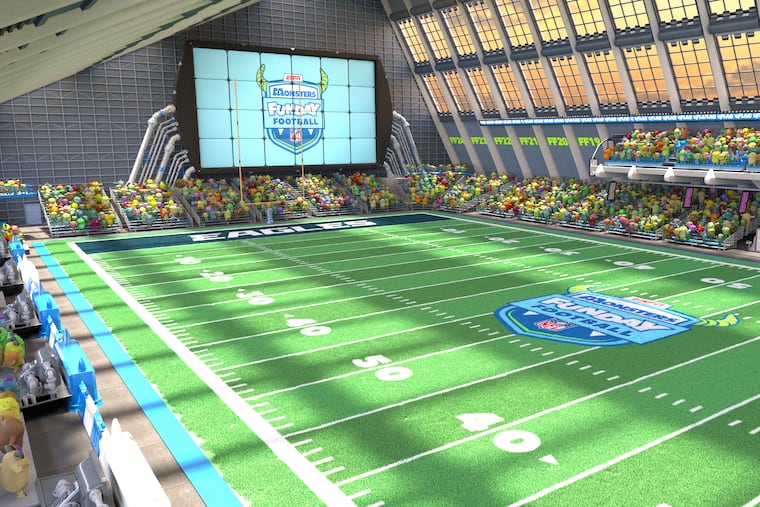 A look inside the "Monsters, Inc." stadium that will play host to the Eagles-Chargers "Funday Football" broadcast on ESPN2 and Disney+ Monday.