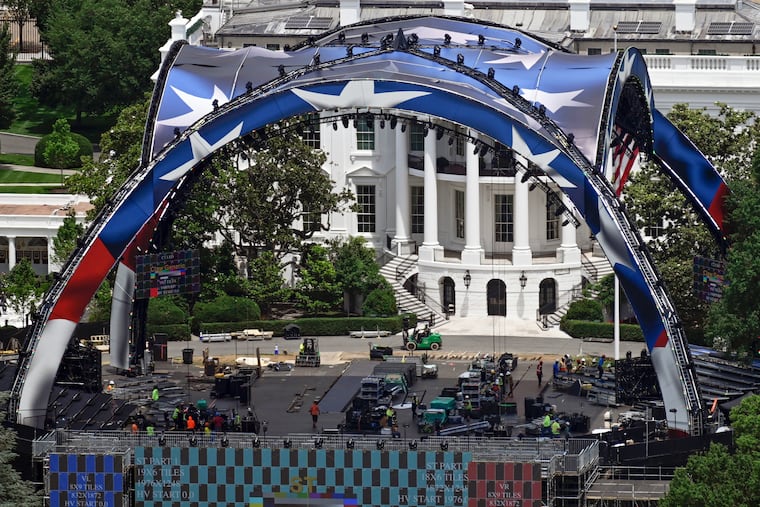 Construction continues on the arena on the South Lawn of the White House for a future UFC mixed martial arts fight, Saturday, June 6, 2026, in Washington.
