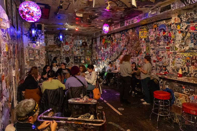 The Drunken Knitwits weekly meetup to crochet together at the Tattooed Mom in Philadelphia last March.