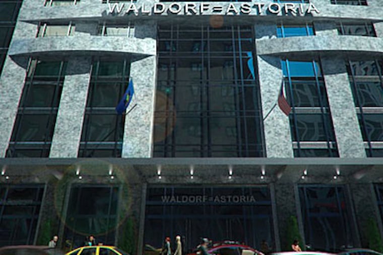 A photo rendering of a proposed $420 million, 58-story Waldorf Astoria Hotel & Residences. The hotel, at 1441 Chestnut St., will be the 5th tallest in Philadelphia, and will have condos starting at $1 million.