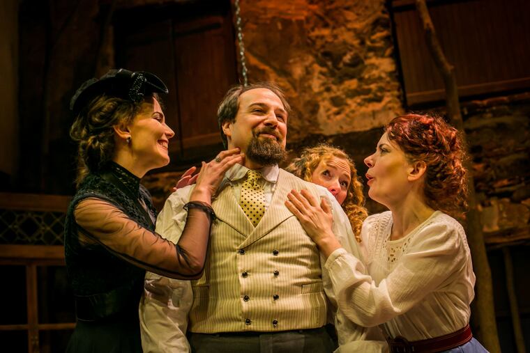 (Left to right:) Jessica DalCanton, Adam Altman, Sophia Barrett, and Jessica Summerfield in "Three Sisters," through March 3 at the Hedgerow Theatre Company.