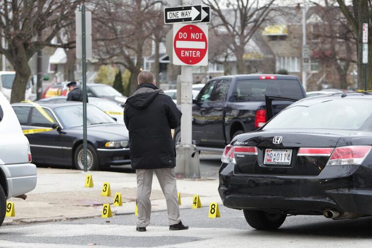 Scene in South Philadelphia where an off-duty police officer struggled with and shot an erratic driver who had hit a pedestrian, according to authorities.