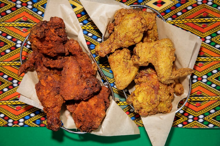 Awaze Spicy Berbere fried chicken and Alicha Lemon Turmeric fried chicken at Doro Bet in Philadelphia on Thursday, Aug. 15, 2024. Food Styling by Emilie Fosnocht