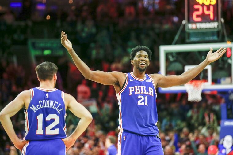 Philadelphia 76ers center Joel Embiid got Utah Jazz rookie guard Donovan Mitchell riled up during Monday’s game at the Wells Fargo Center.