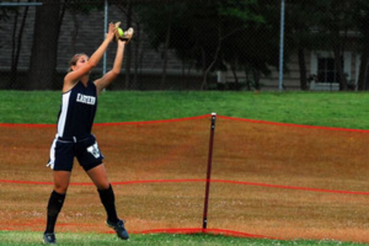 Eastern's Laura Stagliano makes the catch in center field. She hada good day at bat, going 2 for 2 with three runs and three steals.