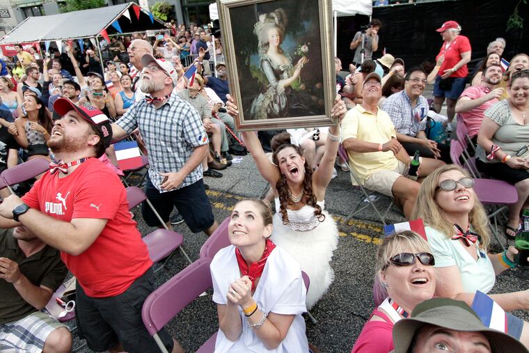 Sandy Korenkiewicz of Phila came to the celebration dressed as Marie Antoinette and she really wanted some Tastykake's thrown her way during Bastille Day at Eastern State Penitentiary in Phila. on July 16, 2016.