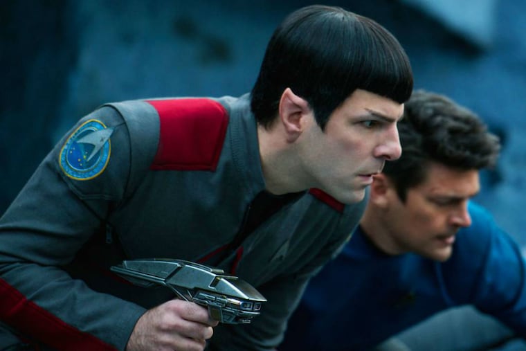 In this image released by Paramount Pictures, Zachary Quinto (left) and Karl Urban appear in a scene from "Star Trek Beyond."