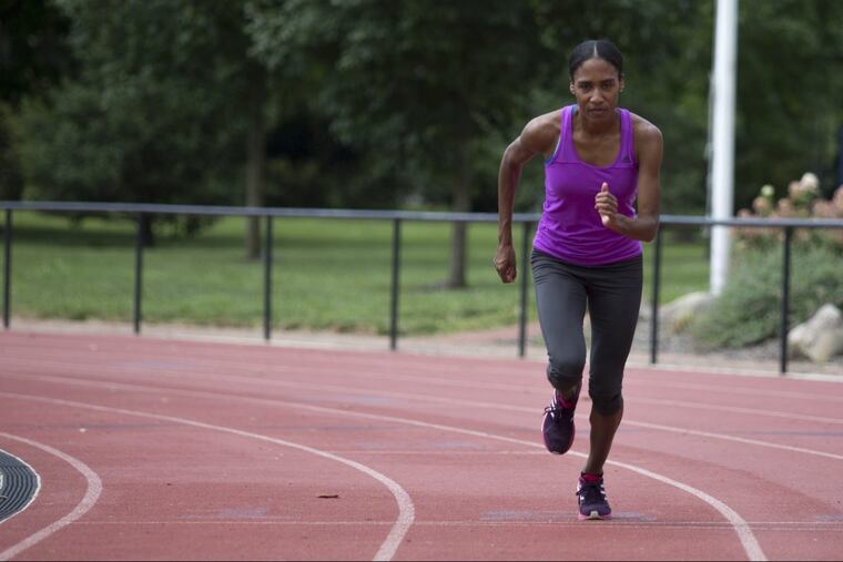 Ajee’ Wilson trains at Springside-Chestnut Hill Academy. MARGO REED / Staff Photographer