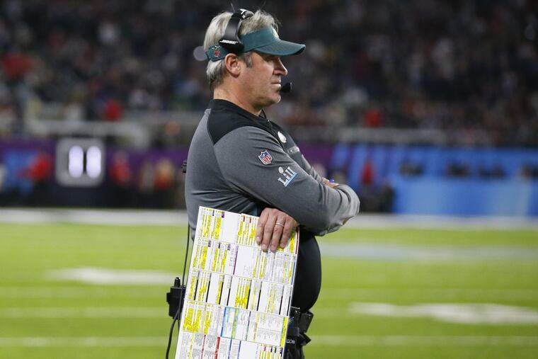 Eagles head coach Doug Pederson at Super Bowl LII, at U.S. Bank Stadium in Minneapolis, Minnesota, Sunday, Feb. 4, 2018.