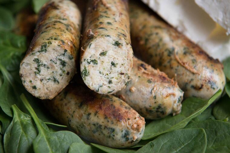 Chicken, feta, and spinach sausage from Martin's Quality Meats & Sausage.
