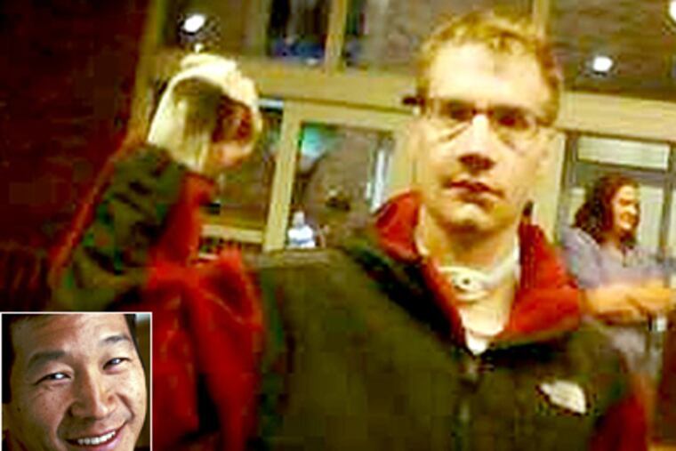 Matt raises a hand in triumph as he leaves the University of Virginia's hospital in this photo, taken with a cell phone by his brother, Michael. Surgeon Stephen Park (inset) rebuilt Matt's face.