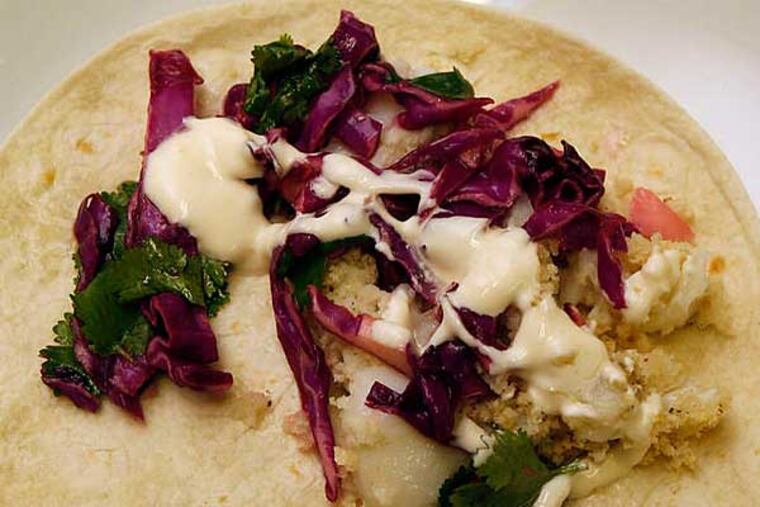 The completed fish tacos.