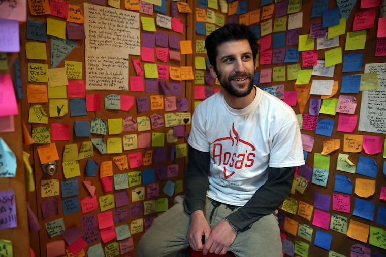 Mason Wartman, owner of Rosa's Fresh Pizza, shortly after his opening on 11th Street in Center City.