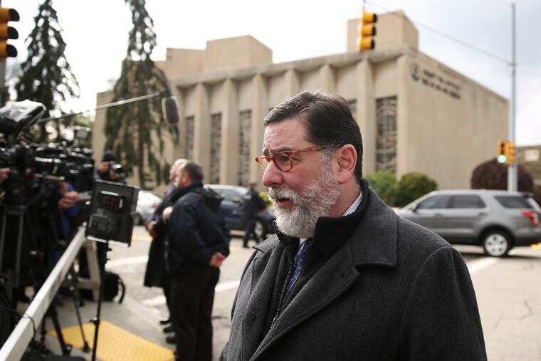 Pittsburgh Mayor Bill Peduto outside the Tree of Life Synagogue.