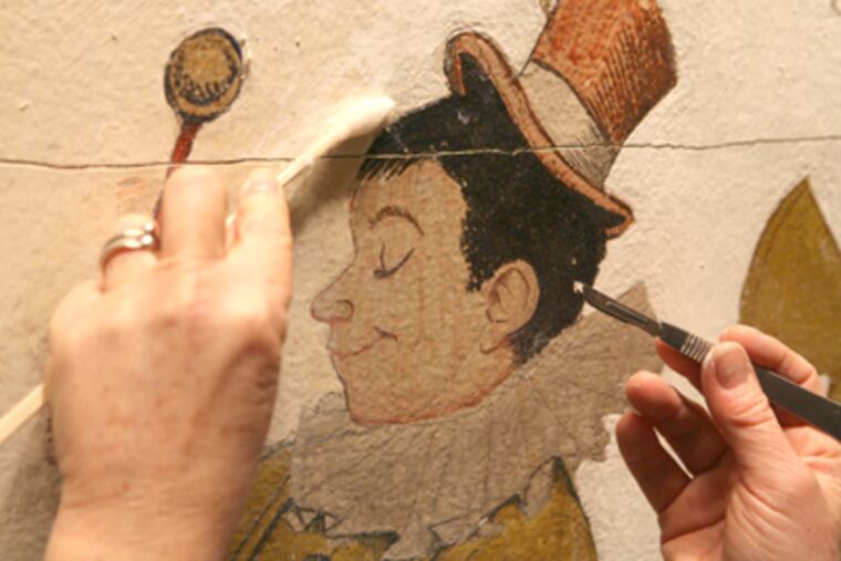 A detail from the Maurice Sendak mural at the Rosenbach Museum and Library. (The Chertoff Mural during conservation. Copyright 1961 by Maurice Sendak, all rights reserved.)