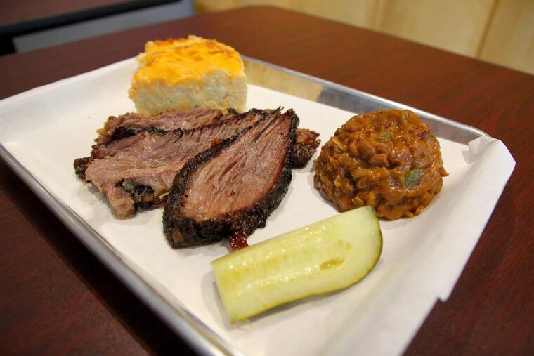 Brisket platter with beans and cornbread at Smoke, 34 W. Merchant St., Audubon, NJ.
