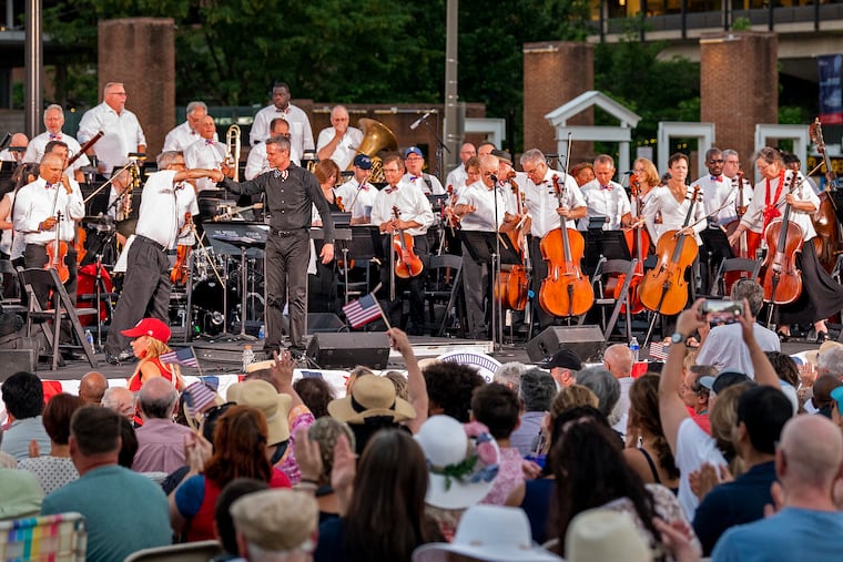 Philly Pops conductor David Charles Abell with the Pops on Independence Mall, July 3, 2022.