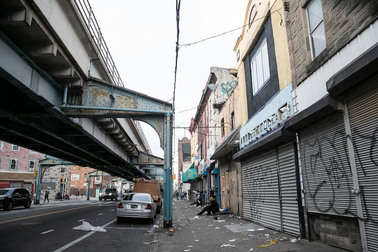 A view down Kensington Ave. between the Somerset and Allegheny MFL stations on March 23. A recent study from Drexel University based in the neighborhood shows how difficult providing health care can be amid the opioid crisis.