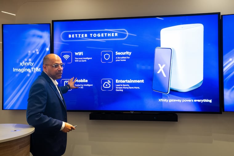 Kohposh Kuda, Xfinity's senior vice president of consumer product marketing, talks about the expanded mobile service at the Comcast Technology Center.