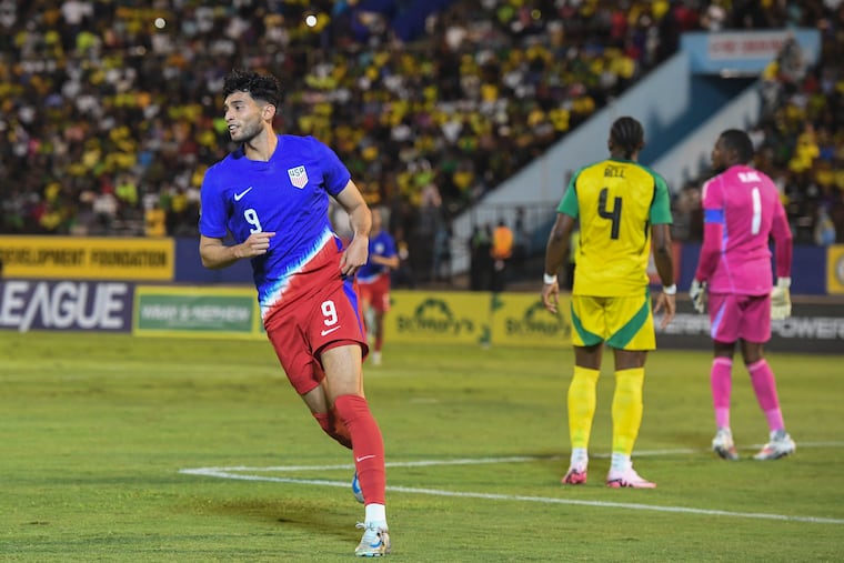 Ricardo Pepi (left) celebrates scoring his goal for the U.S. against Jamaica.